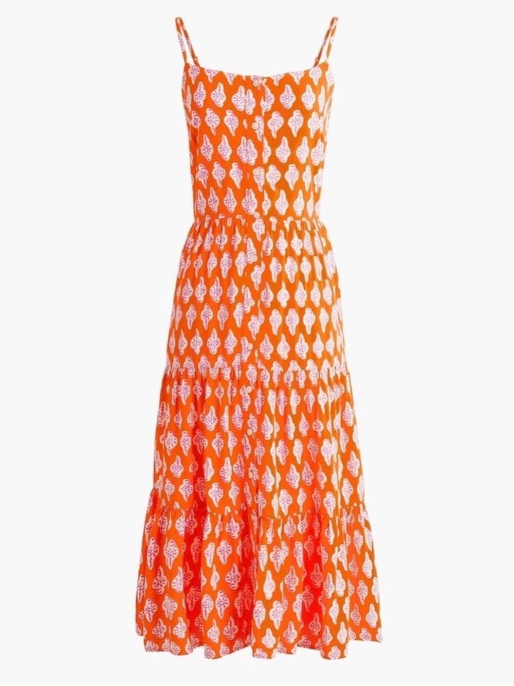 J. Crew Bright Orange Tiered Maxi with Button Down Front Size 4